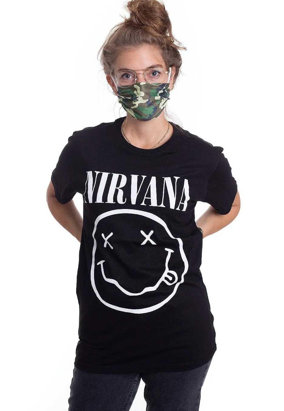 Impericon White Happy Face T-Shirt schwarz