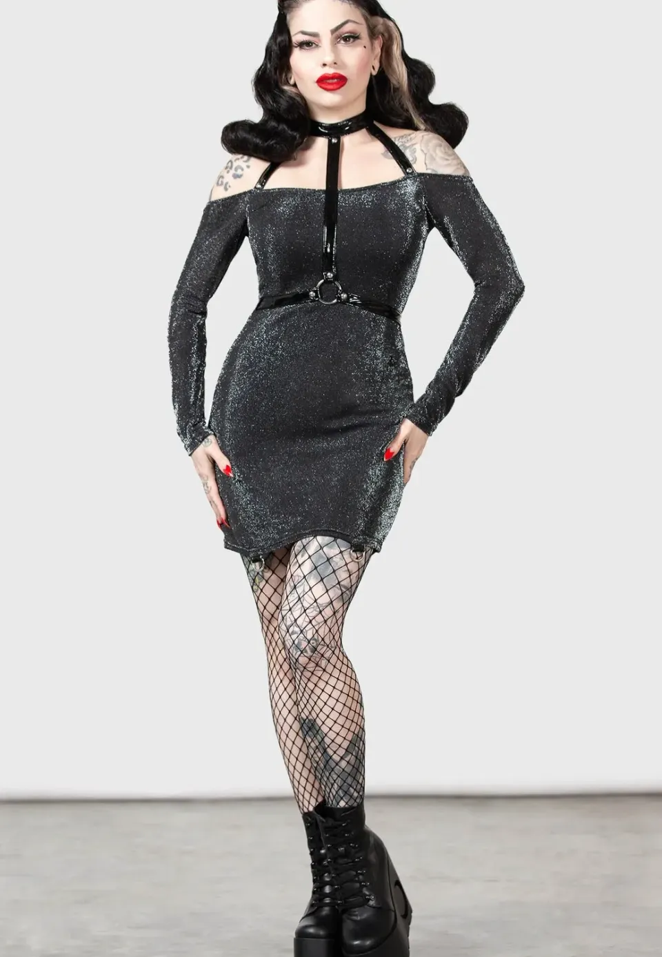 Impericon Valak Black Kleid schwarz Langarm Gothic