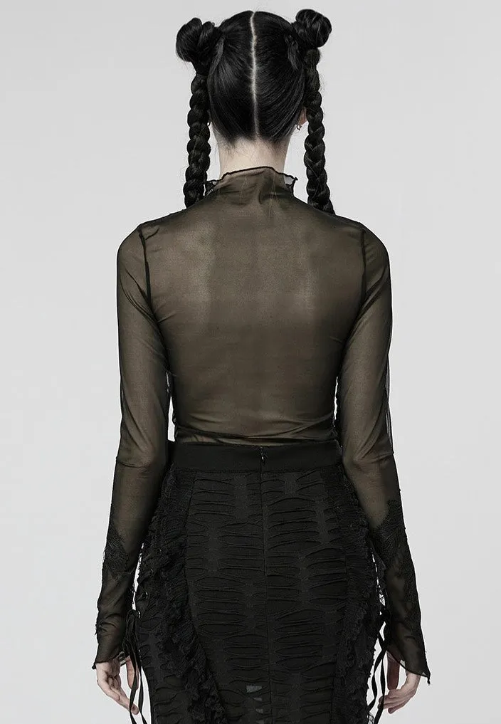 Impericon Melinda Sheer Mesh Turtleneck Top schwarz