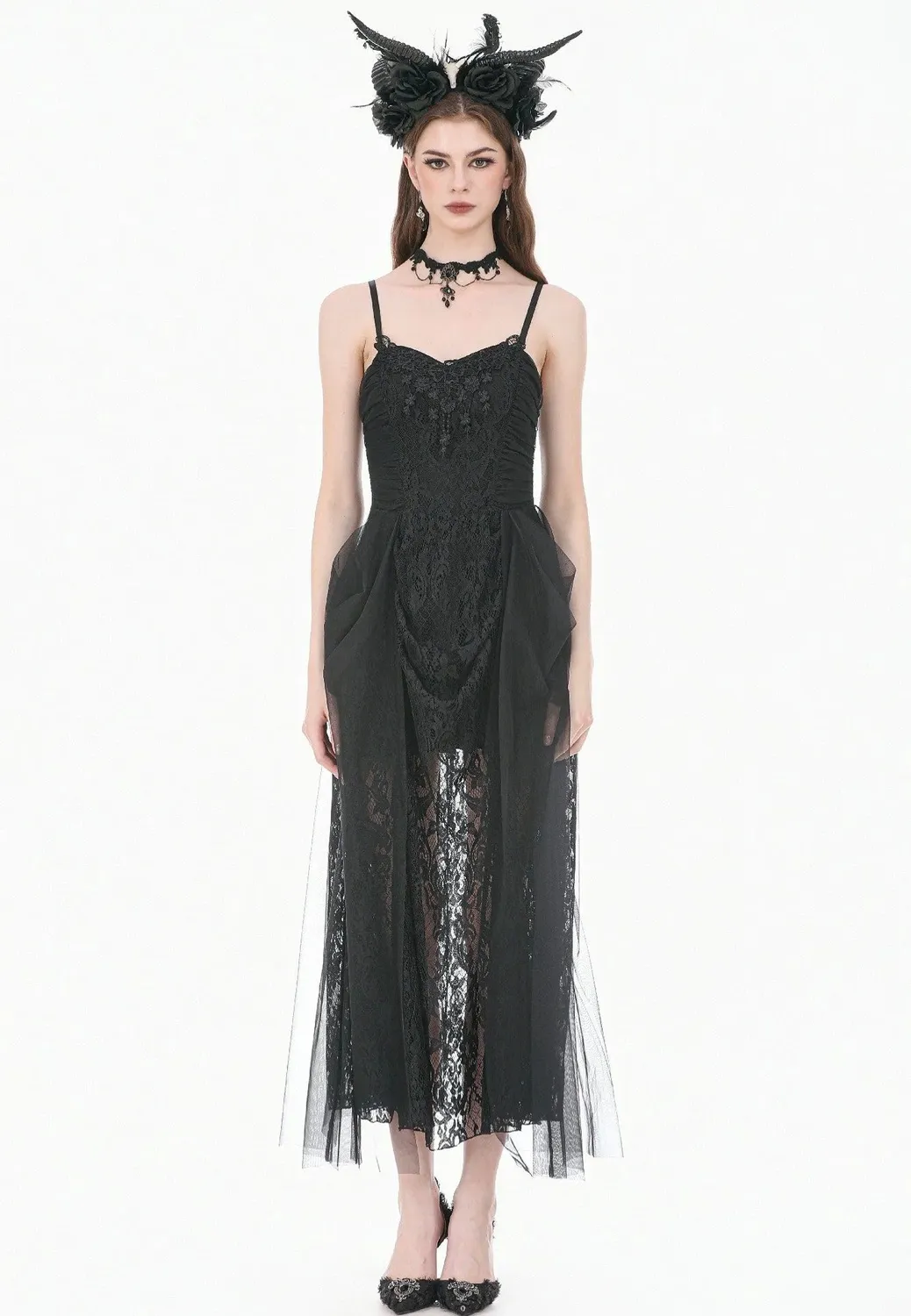Impericon Dark Rite Gothic Lace Long Kleid schwarz Spitze