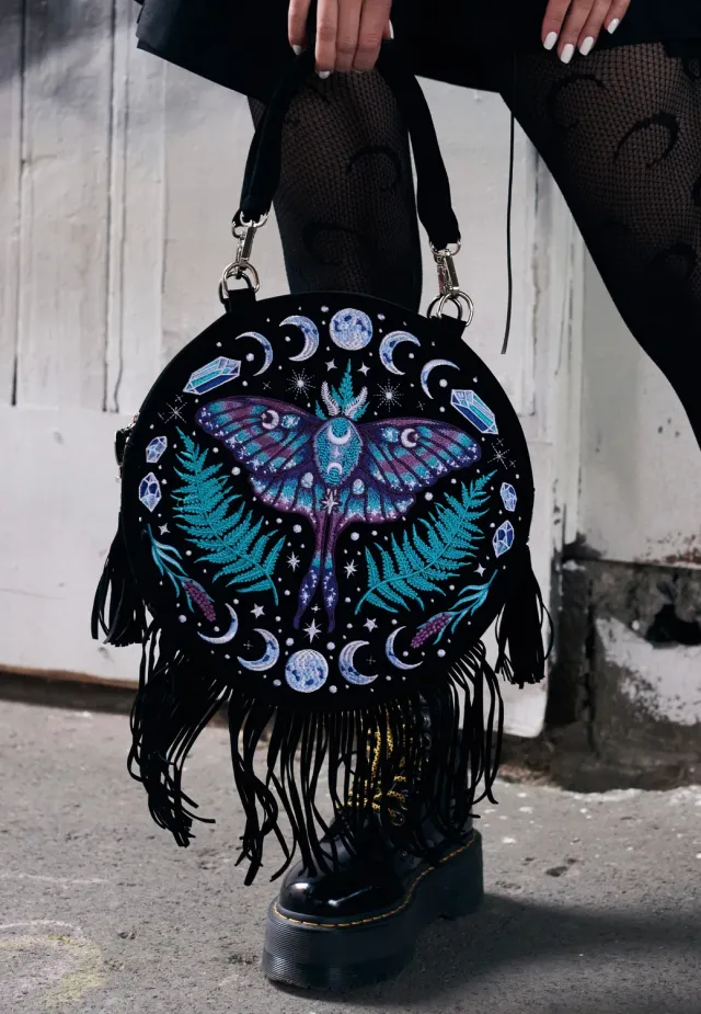 Enchanted Forest Moon Moth Tasche Schwarz Samt Onesize