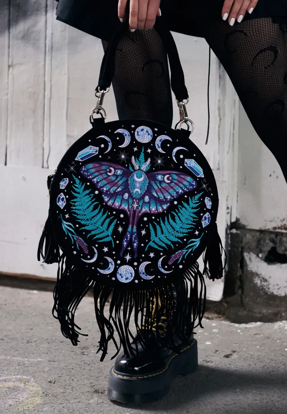 Enchanted Forest Moon Moth Tasche Schwarz Samt Onesize