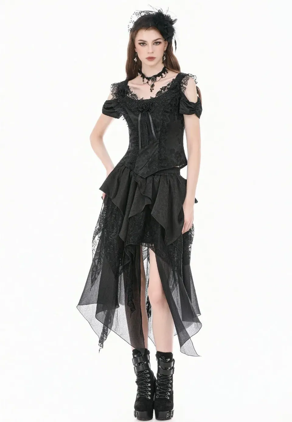 Impericon Gothic Ruffled High-Low Rock Schwarz Mesh