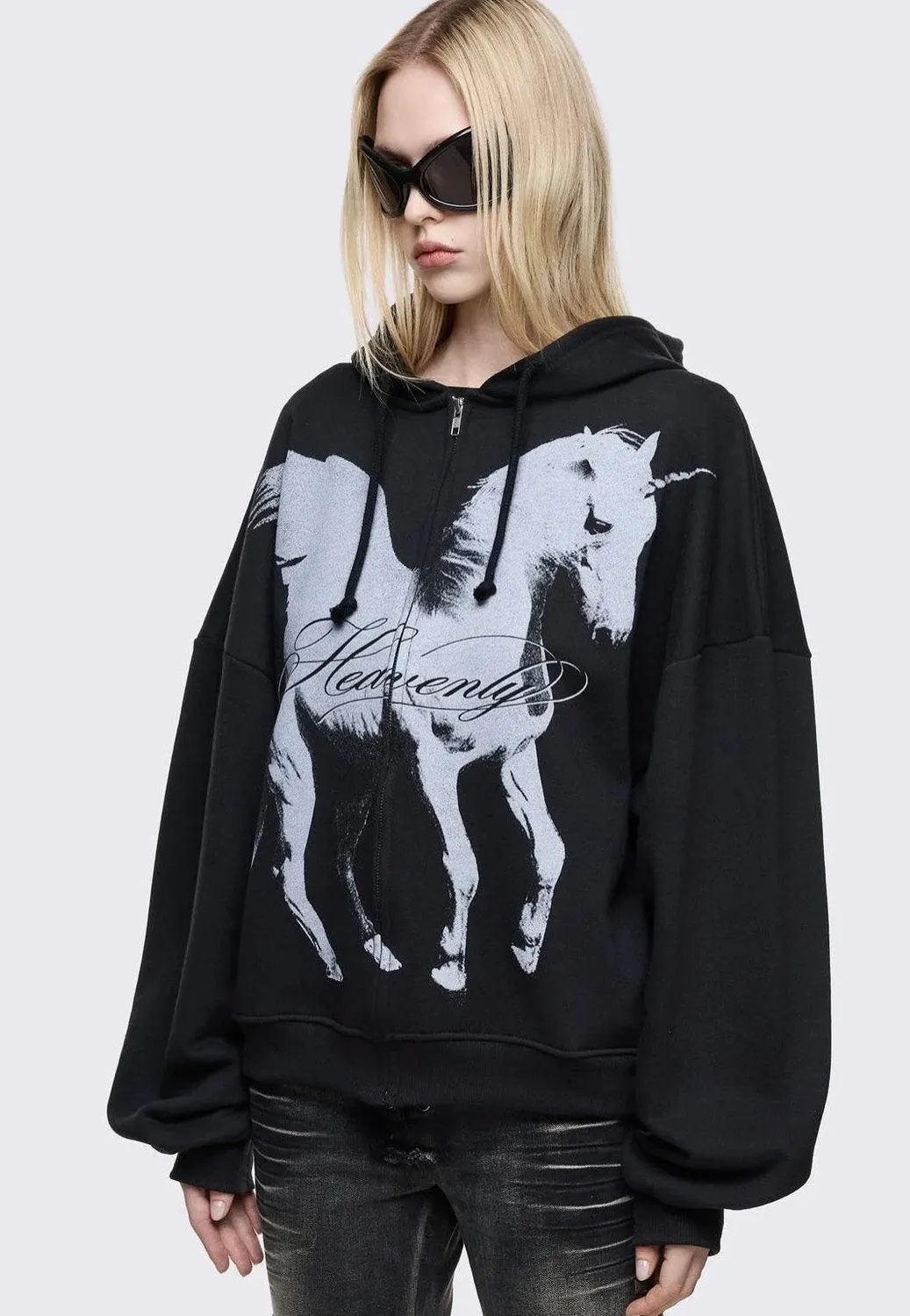 Heavenly Alicorn Zip Up Zipper Schwarz Damen