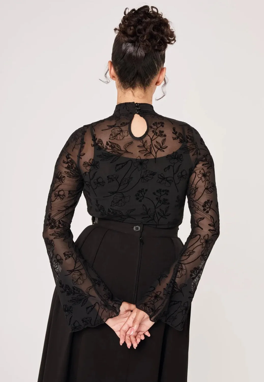 Impericon Wildflower Black Top Spitze schwarz Langarm