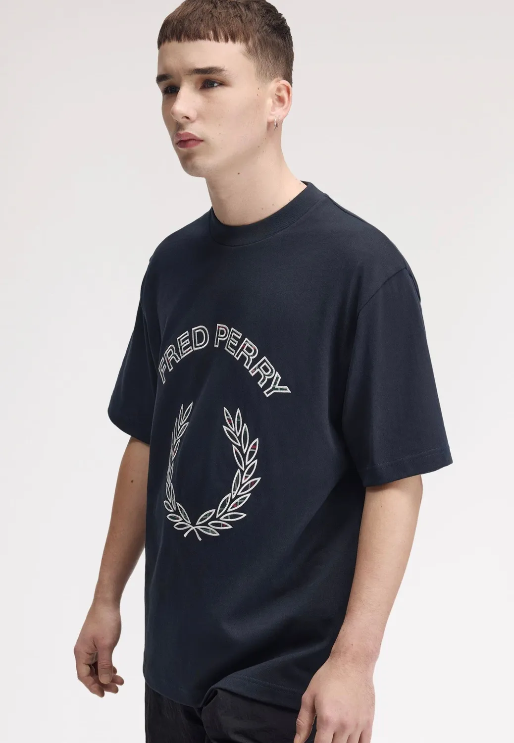 Tartan Applique Navy T-Shirt Streetwear