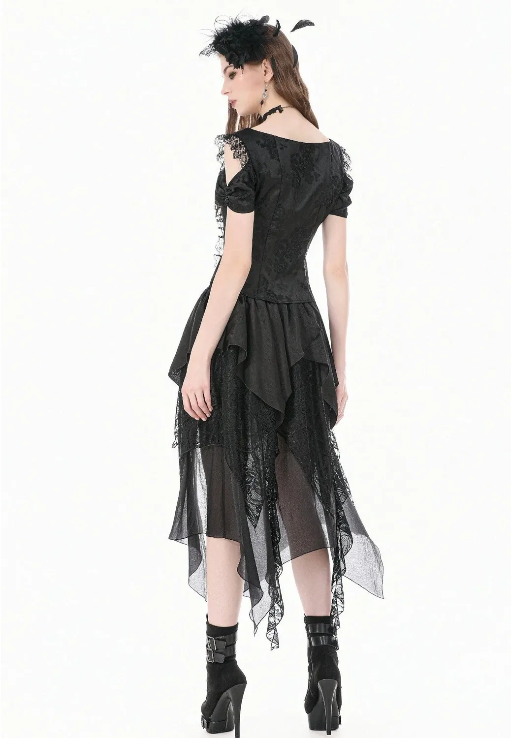 Impericon Gothic Ruffled High-Low Rock Schwarz Mesh