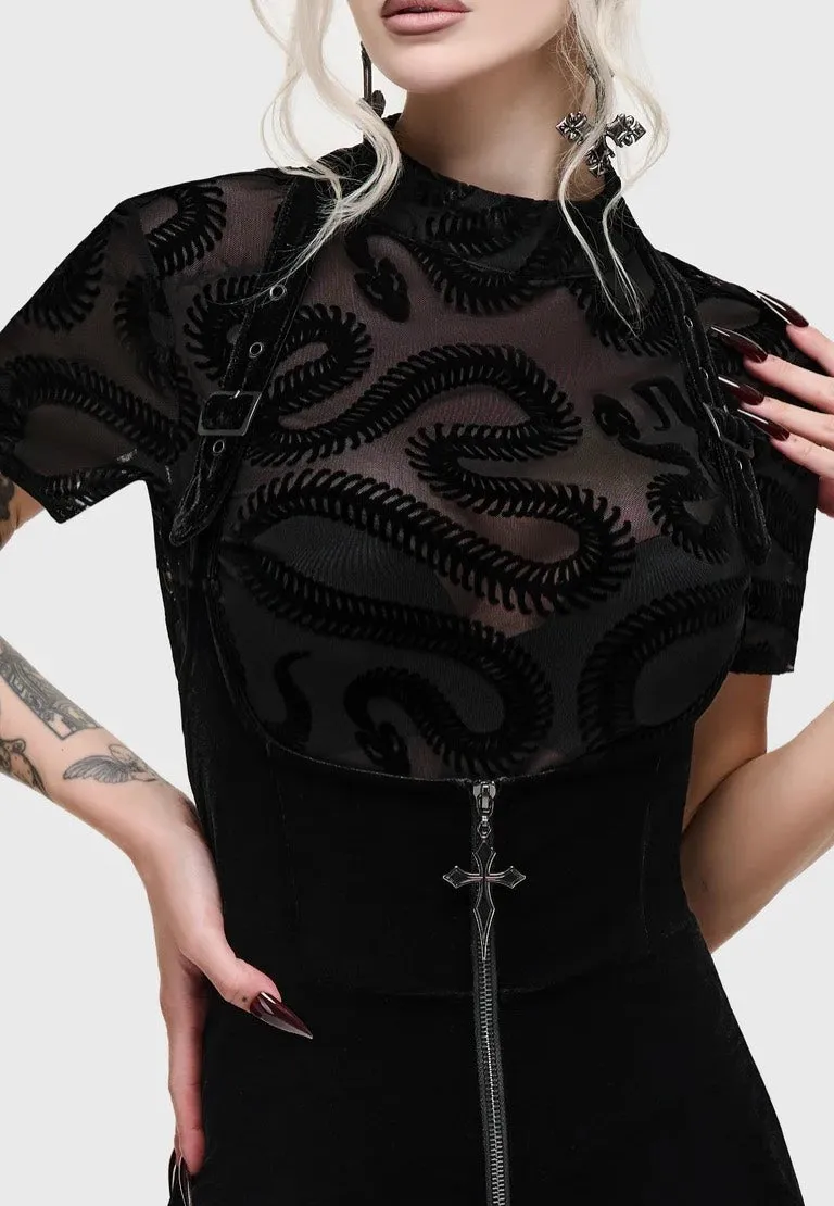Serpentes Black Oberteil Damen Mesh Kurzarm