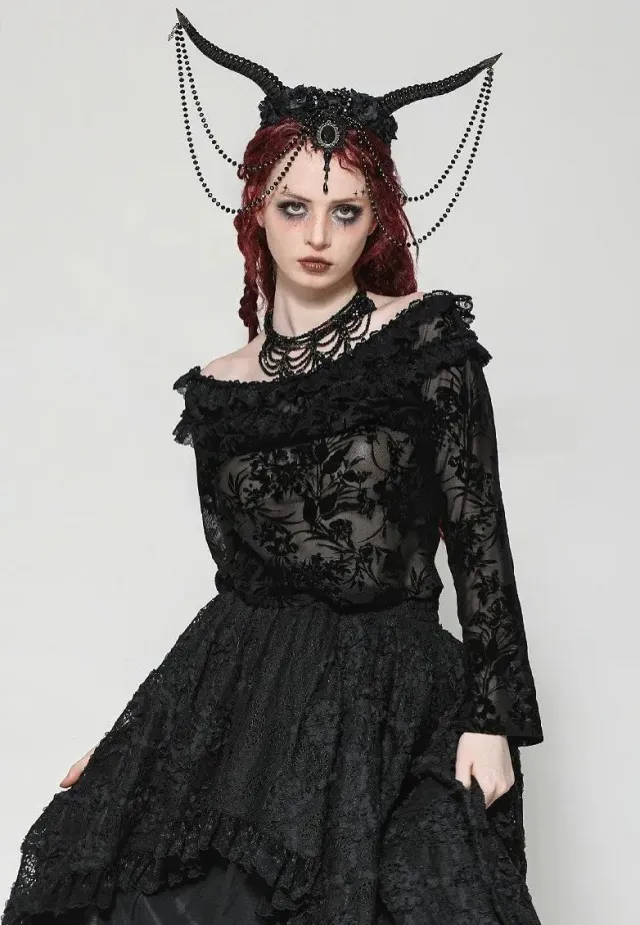 Gothic Sexy Off-Shoulder Velvet Lace Top Schwarz