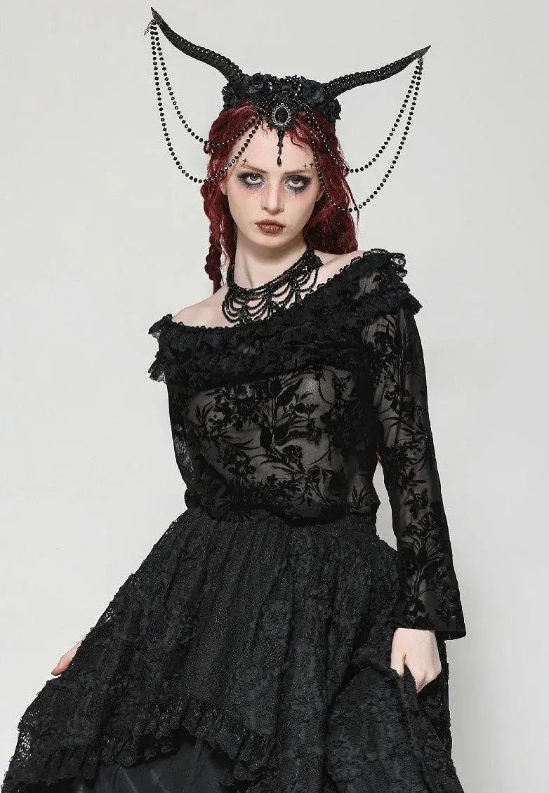 Gothic Sexy Off-Shoulder Velvet Lace Top Schwarz