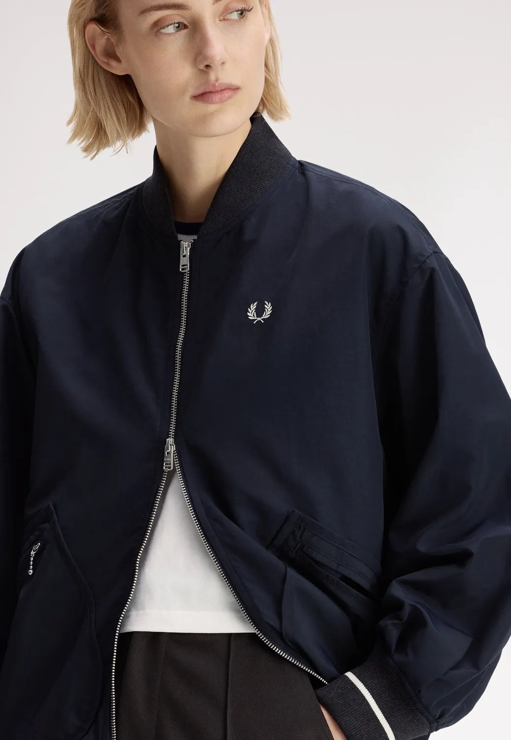 Impericon Longline Tipped Bomber Navy Jacke navy Nylon