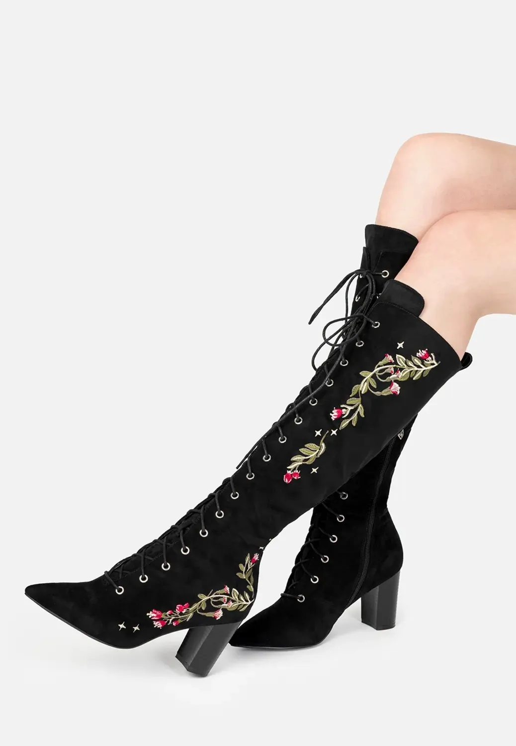 Impericon Astrantia Knee High Stiefel Schwarz Gothic