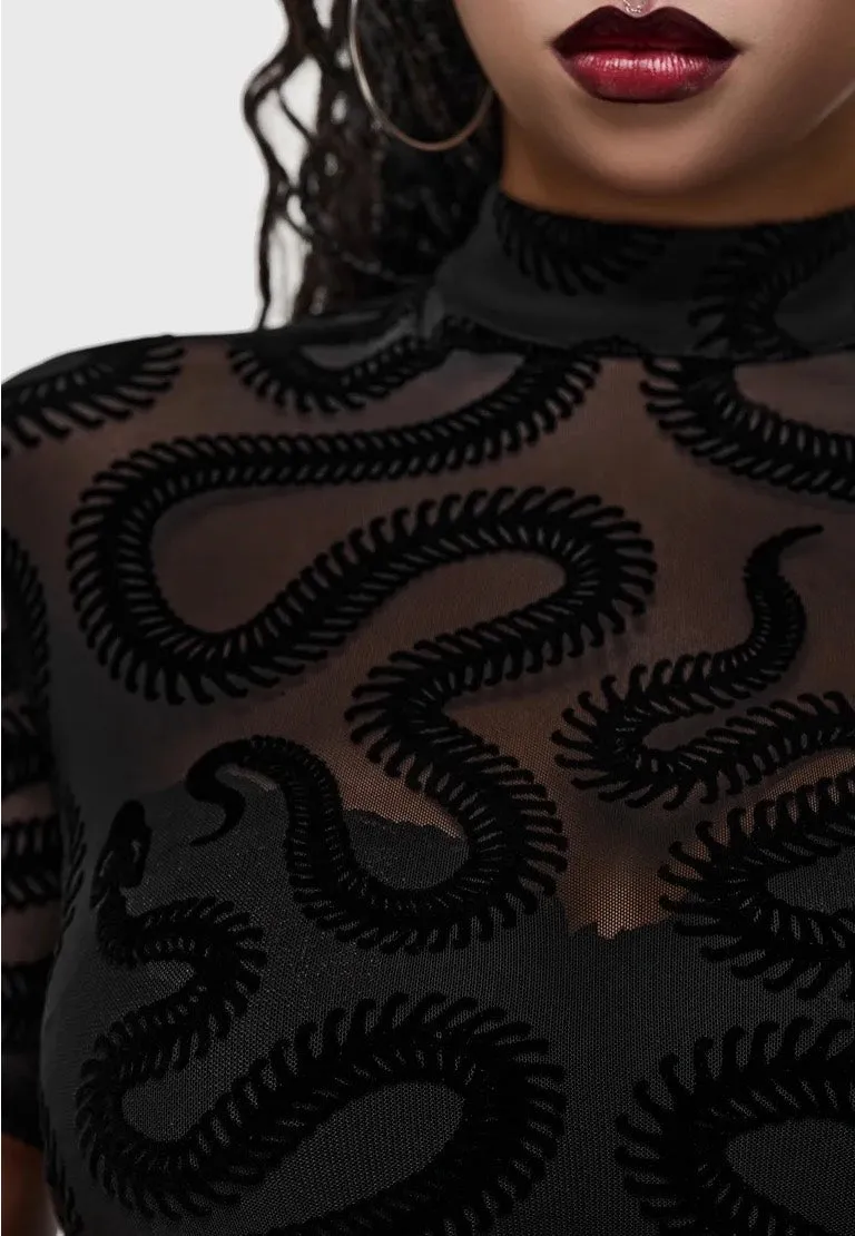 Serpentes Black Oberteil Damen Mesh Kurzarm
