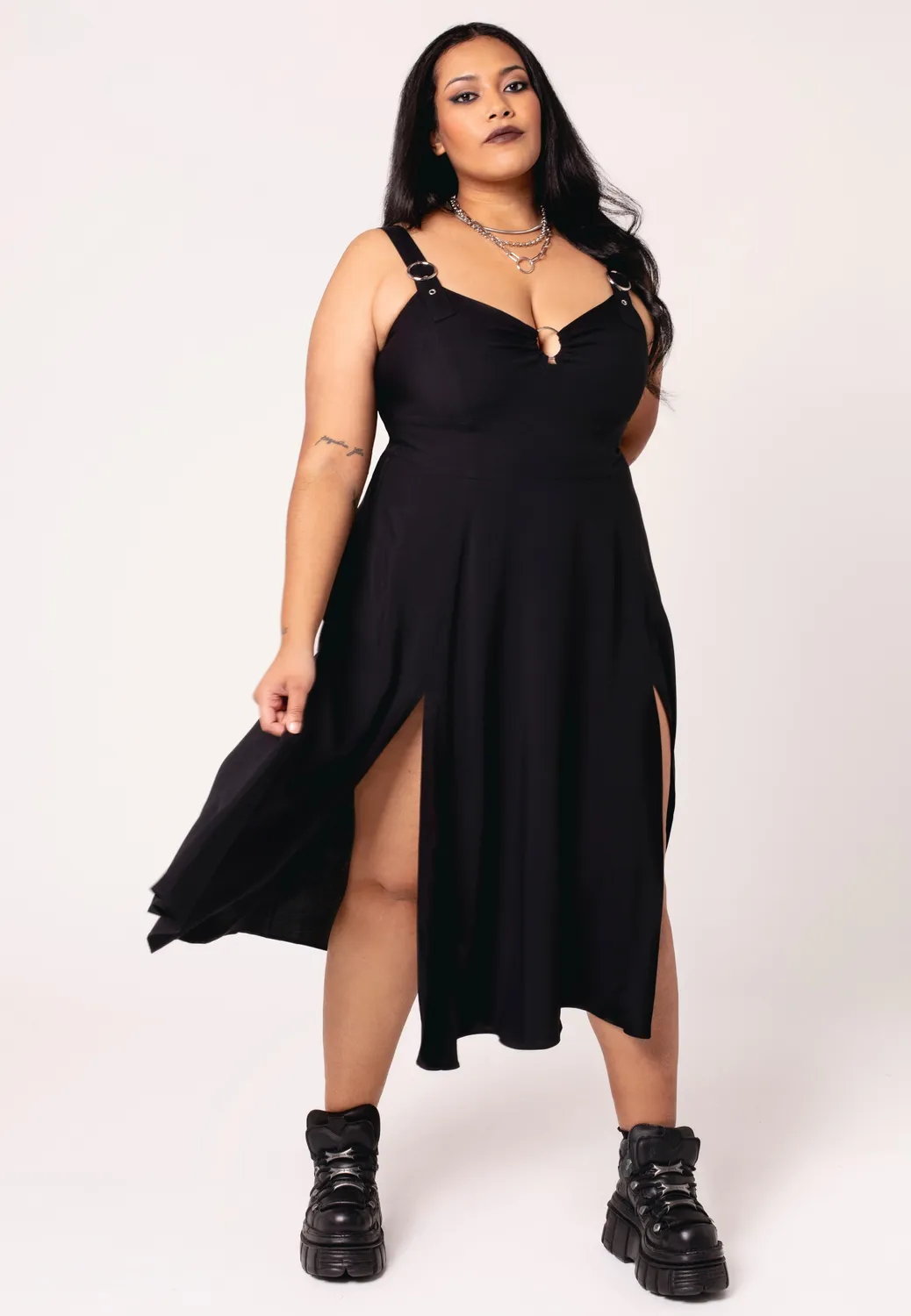 Impericon Morgana Black Kleid schwarz Midi ärmellos
