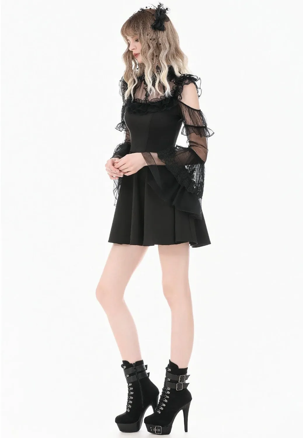 Impericon Romantic Gothic High-Neck Sheer Mesh Kleid schwarz