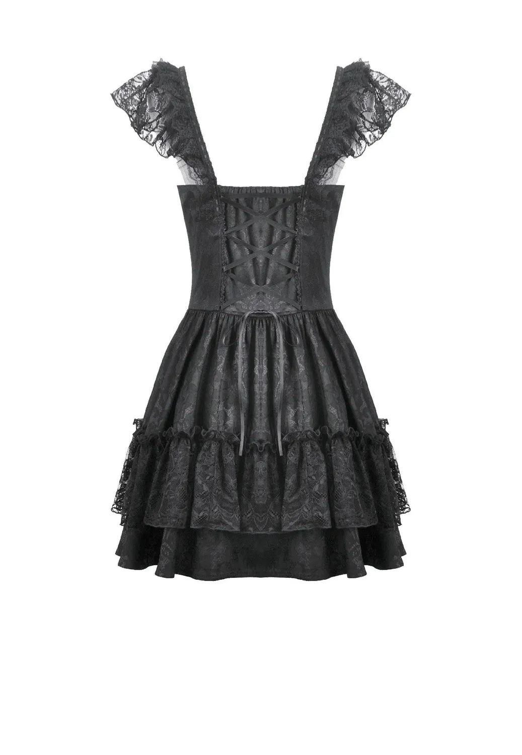 Impericon Gothic Lolita Jacquard Lace Flutter-Sleeve Cake Kleid schwarz