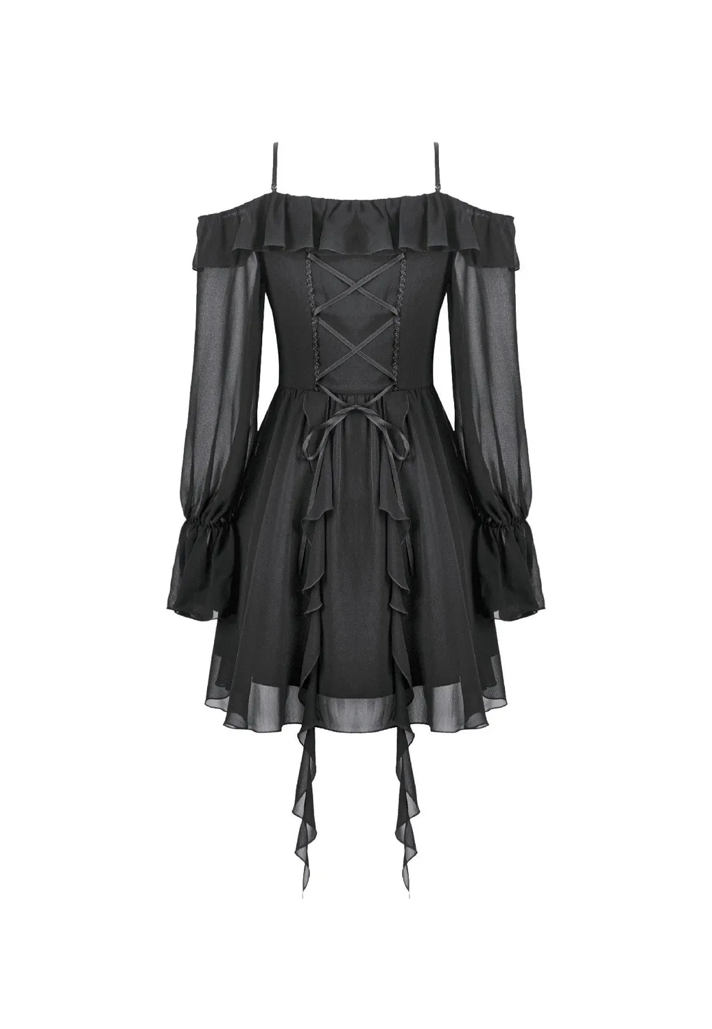 Impericon Gothic Black Chiffon Off The Shoulder Kleid schwarz