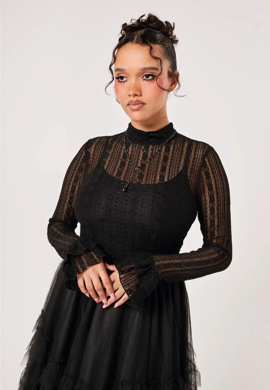 Impericon Maude Black Langarm-Oberteil Spitze Gr. M