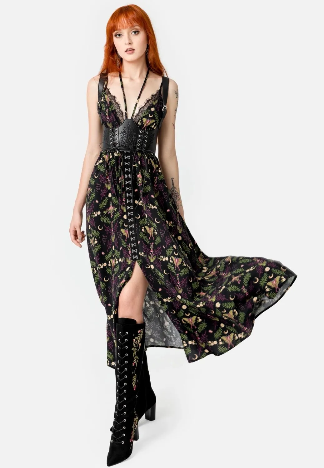 Impericon Astrantia Knee High Stiefel Schwarz Gothic