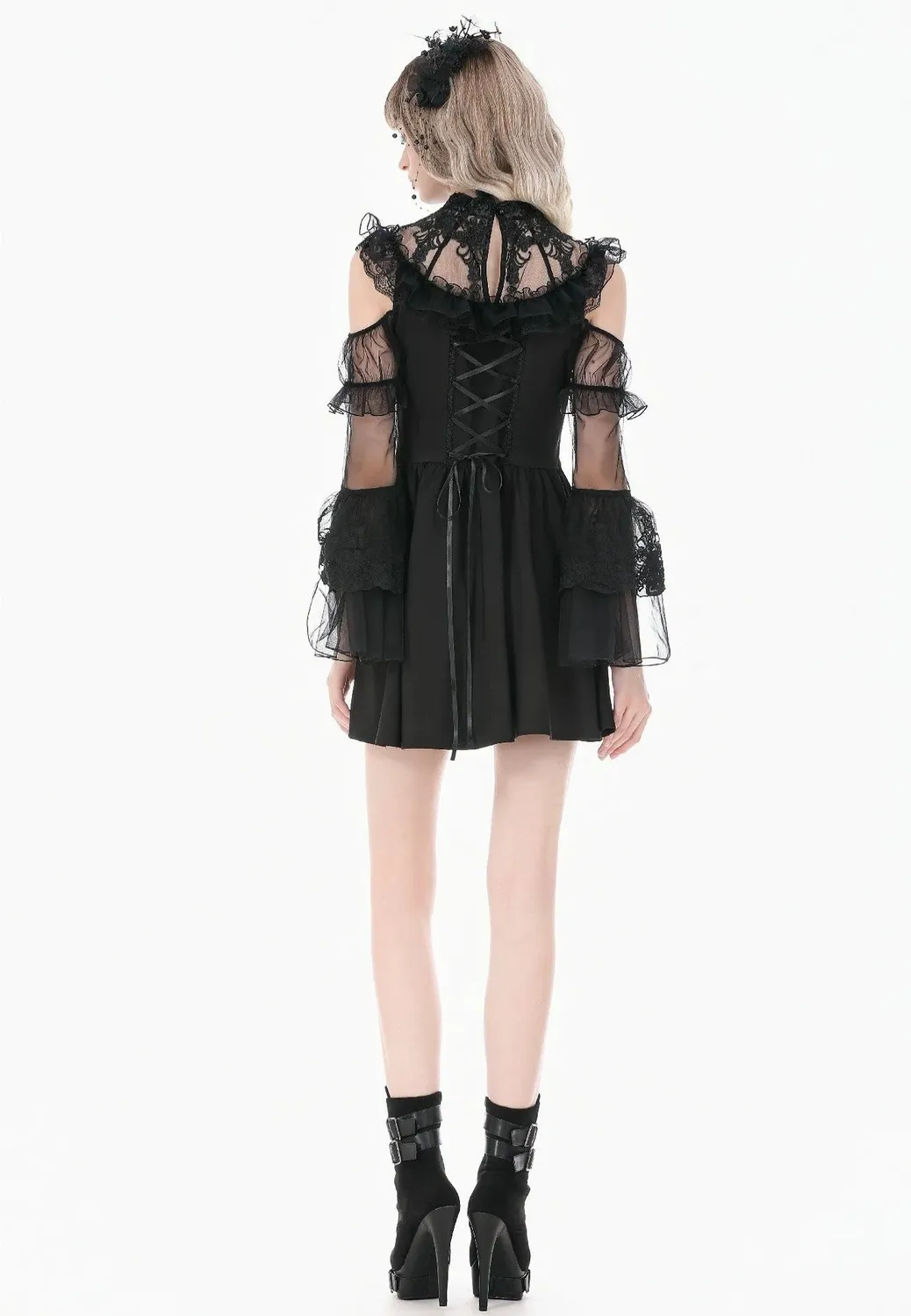 Impericon Romantic Gothic High-Neck Sheer Mesh Kleid schwarz