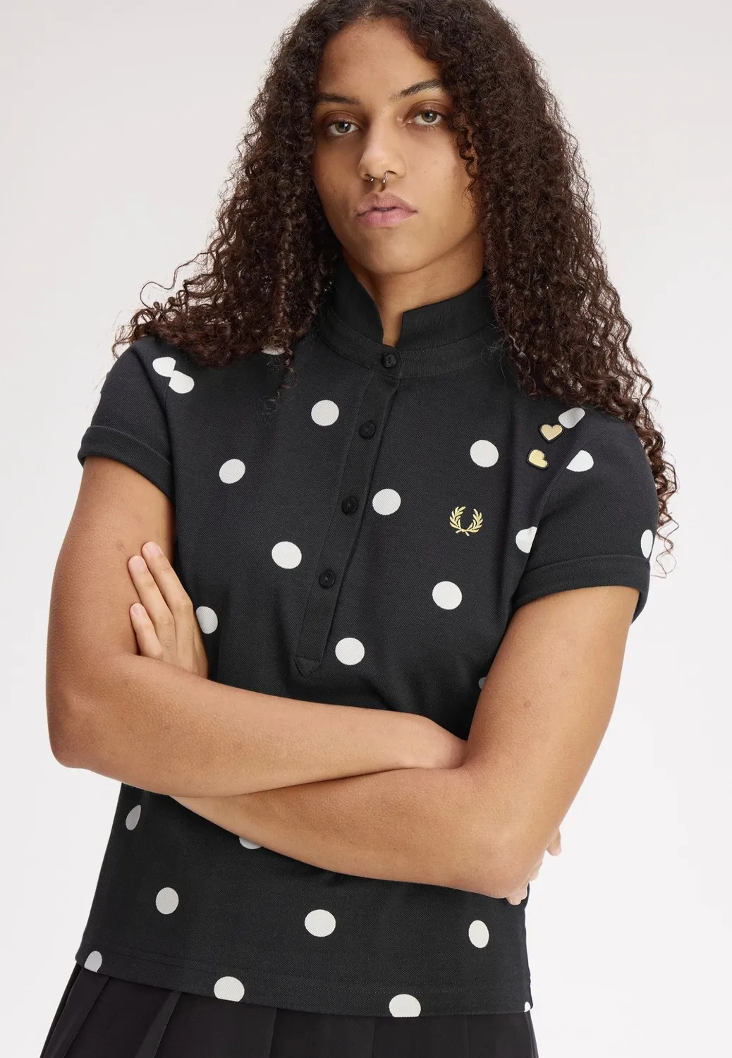 Impericon Polka Dot Black Polo Baumwolle Damen Neuheit