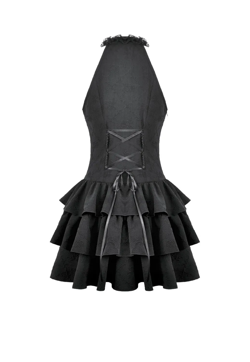 Impericon Gothic Halter Kleid Schwarz Spitze Jacquard Rüschen