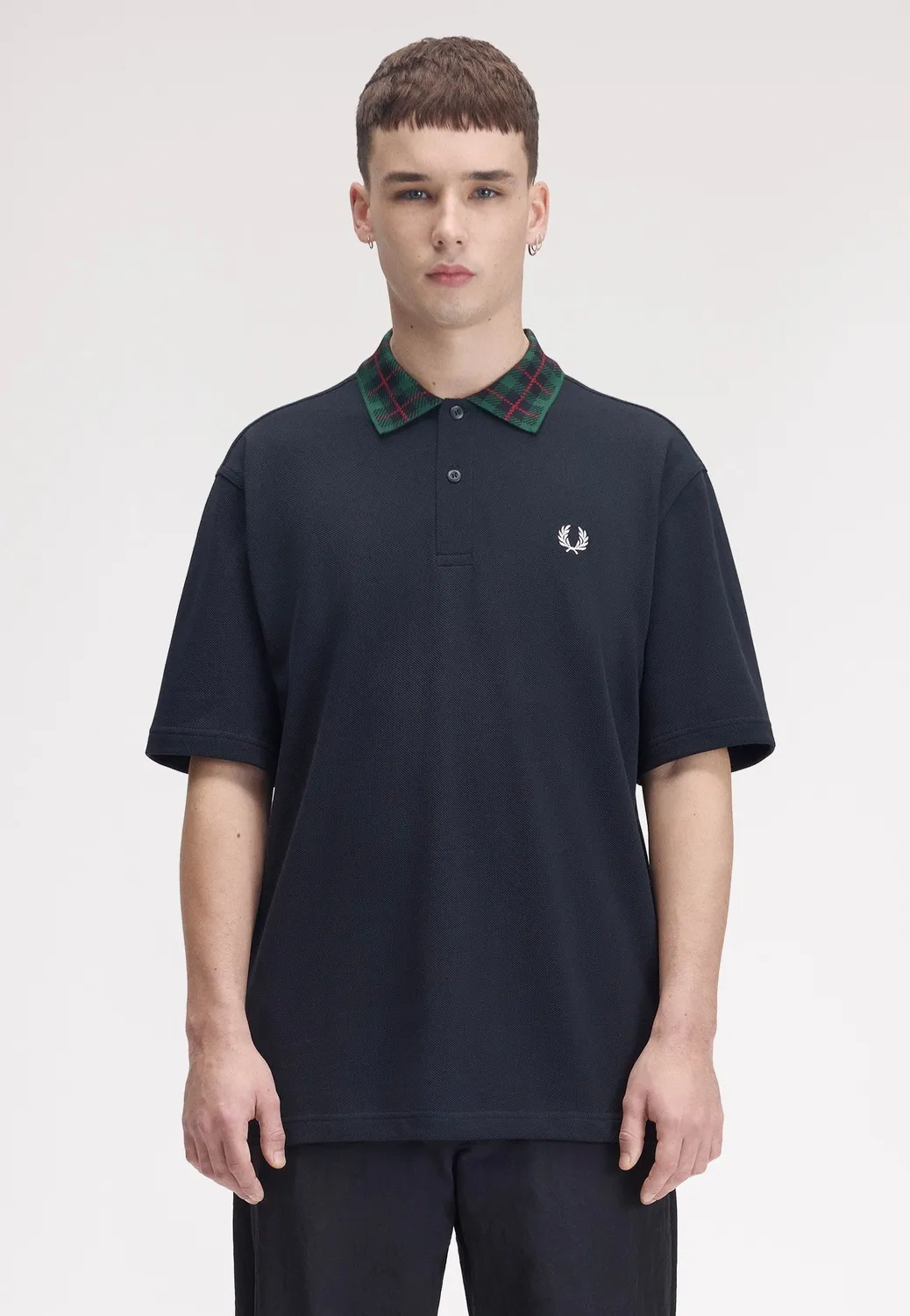 Impericon Tartan Collar Navy Polo Navy Baumwolle