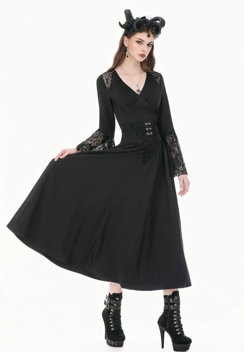 Impericon Gothic High Waist Rock schwarz Stickerei
