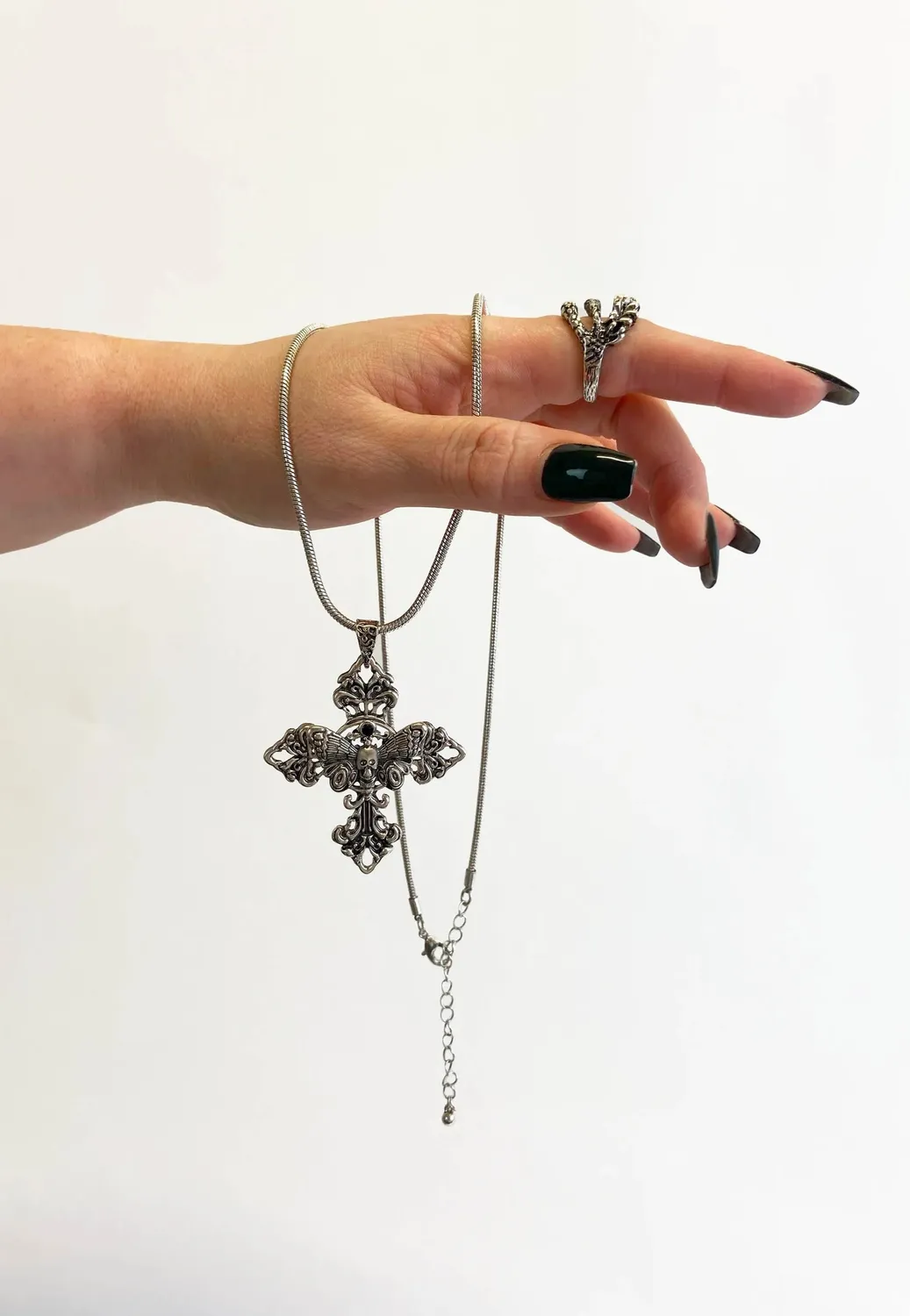 Impericon Long Cross Silver Kette Onesize Grau