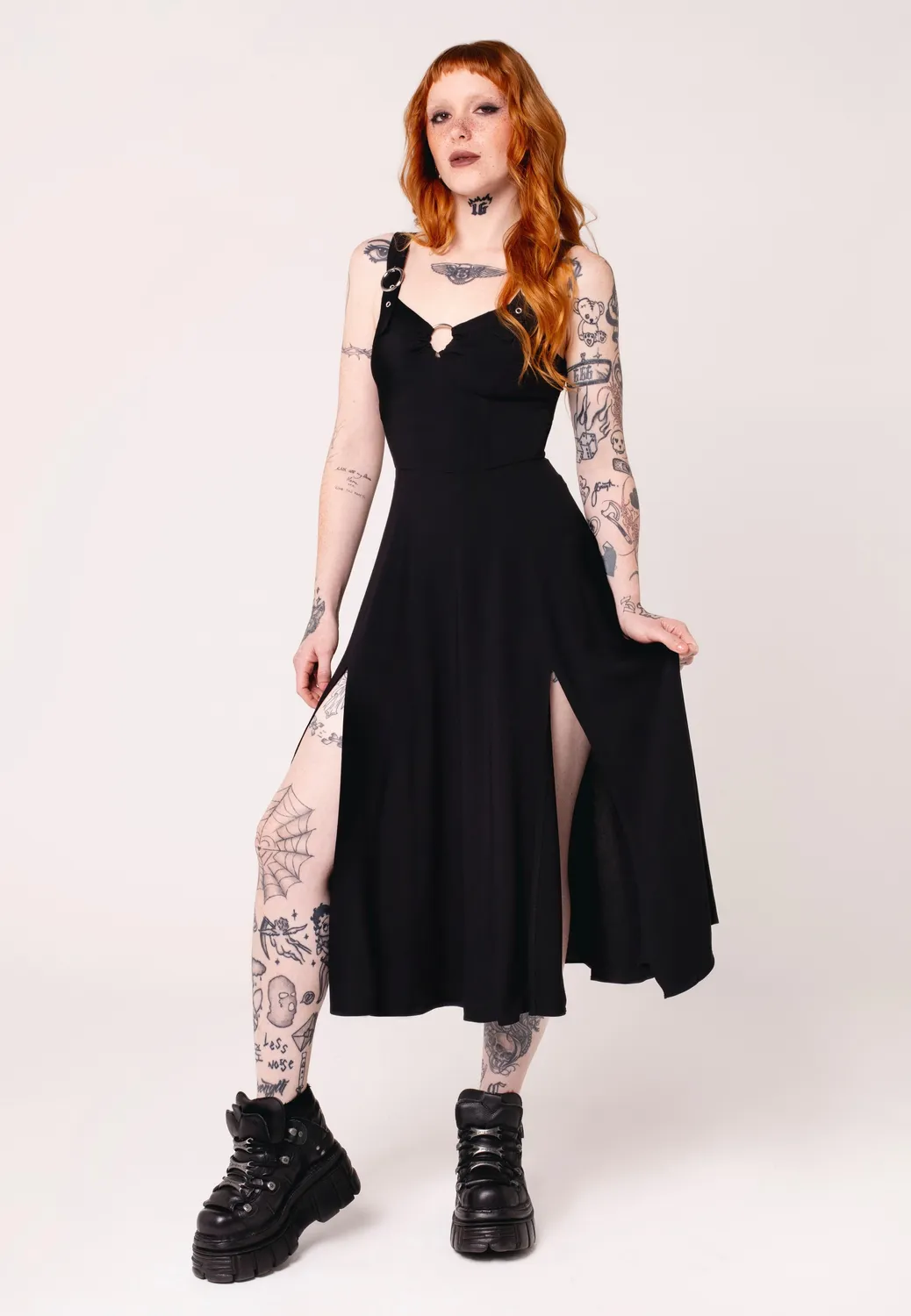 Impericon Morgana Black Kleid schwarz Midi ärmellos
