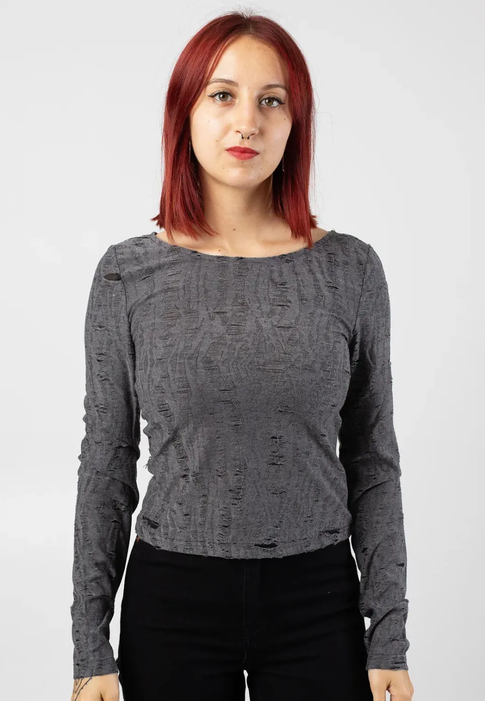 Impericon Harlow Boatneck Oberteil grau Viskose
