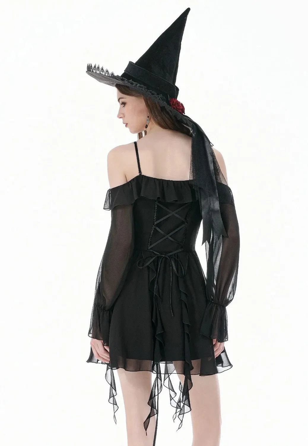 Impericon Gothic Black Chiffon Off The Shoulder Kleid schwarz