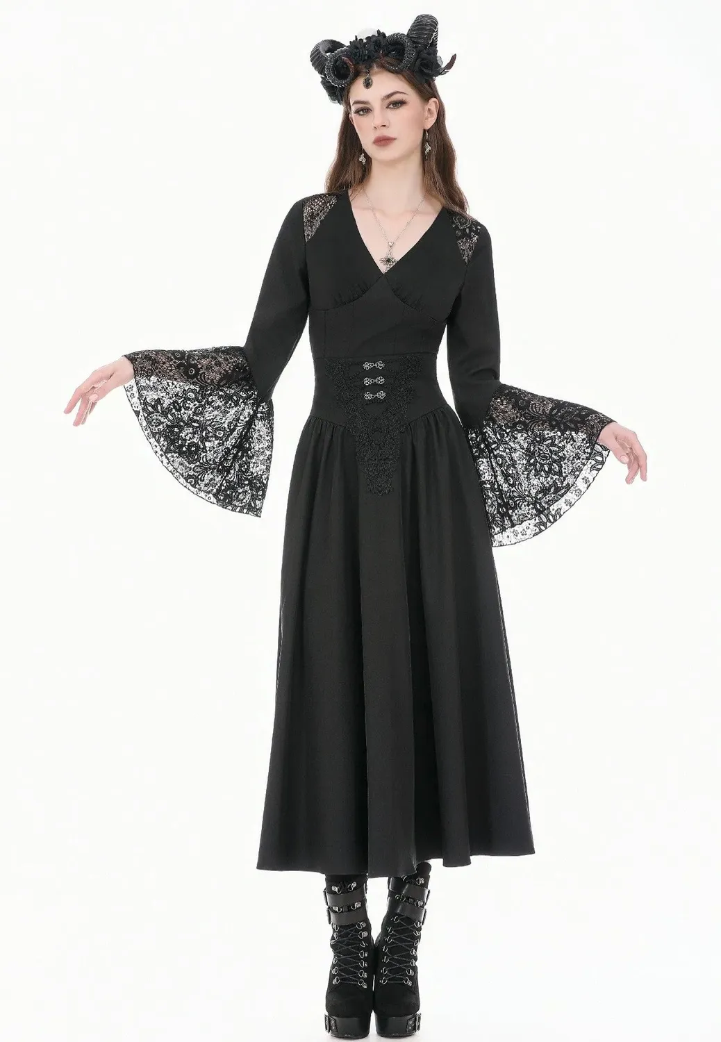 Impericon Gothic High Waist Rock schwarz Stickerei