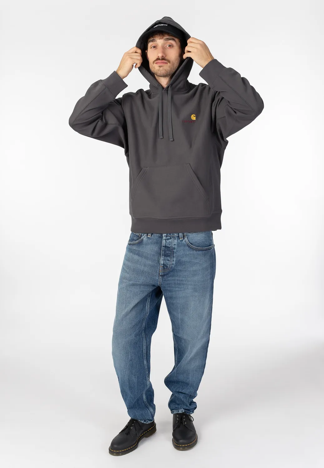 American Script Hooded Graphite Hoodie Größe L Grau
