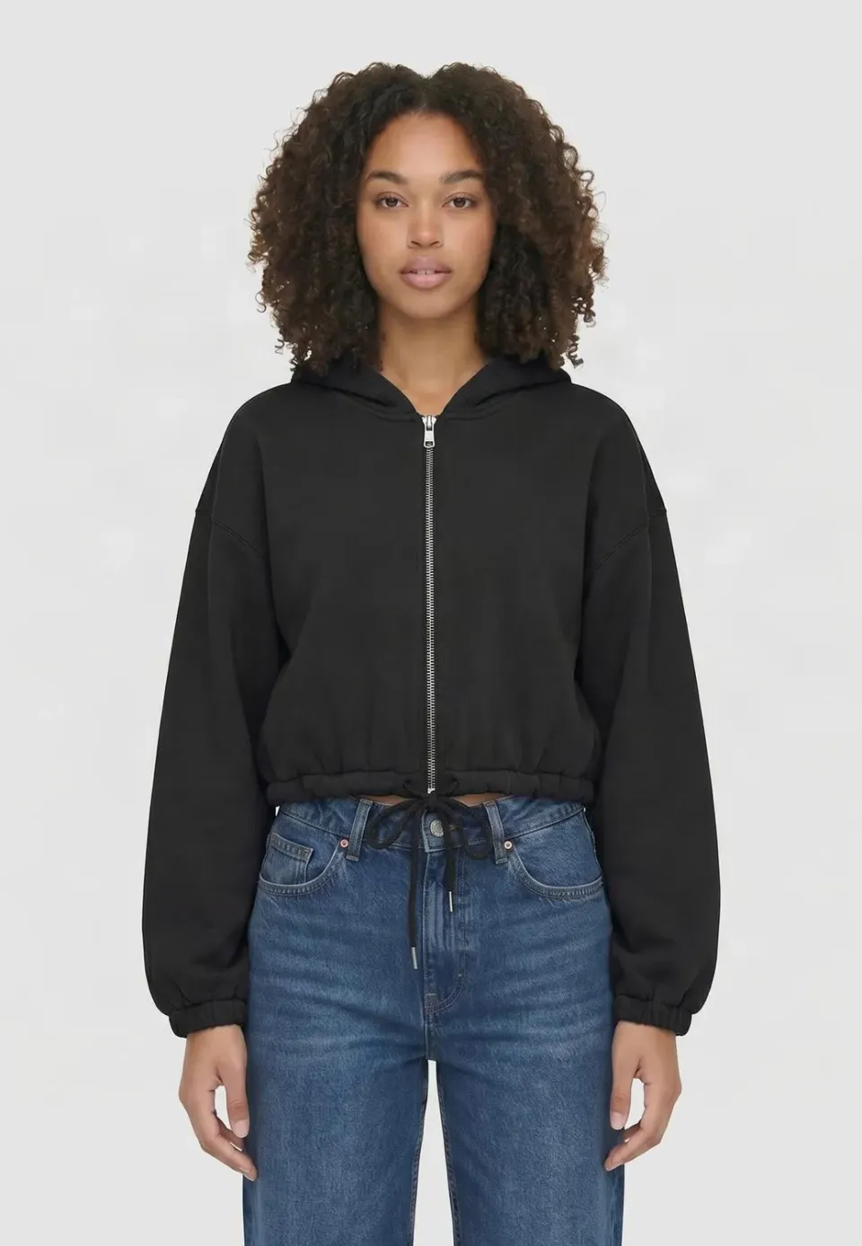 Impericon Ladies Fluffy Cropped Black Zipper Sweatjacke