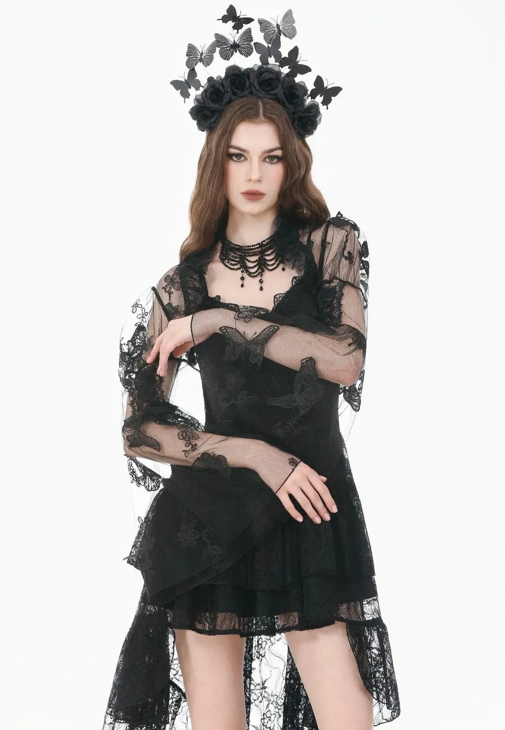 Impericon Gothic Ruffled Butterfly Bolero schwarz Spitze S-XXL
