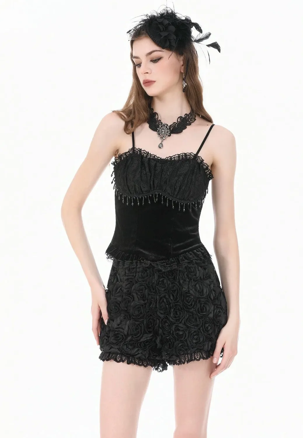 Impericon Dark Rose Gothic 3D Floral Shorts schwarz