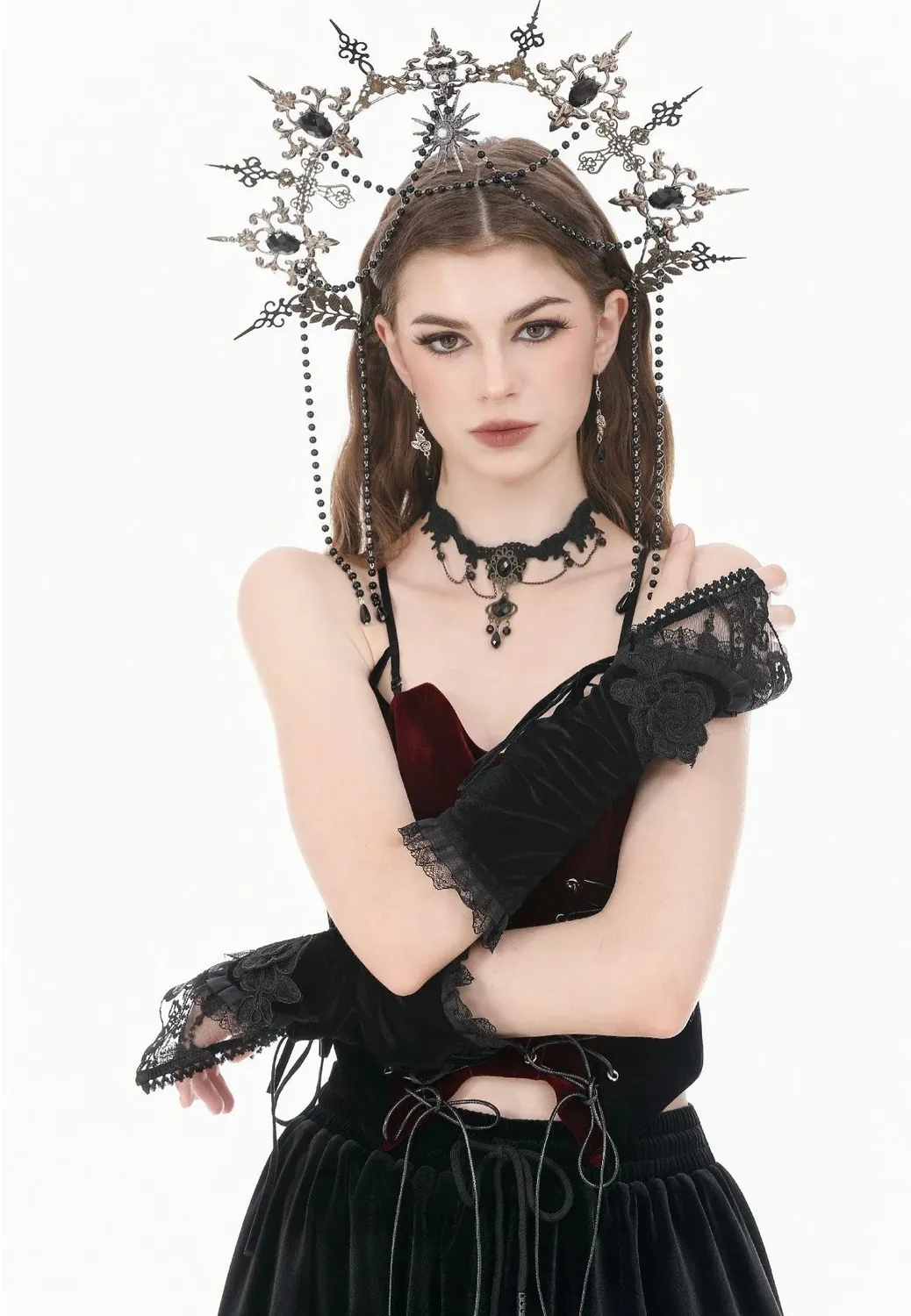 Impericon Gothic Romantic Velvet Handstulpen schwarz