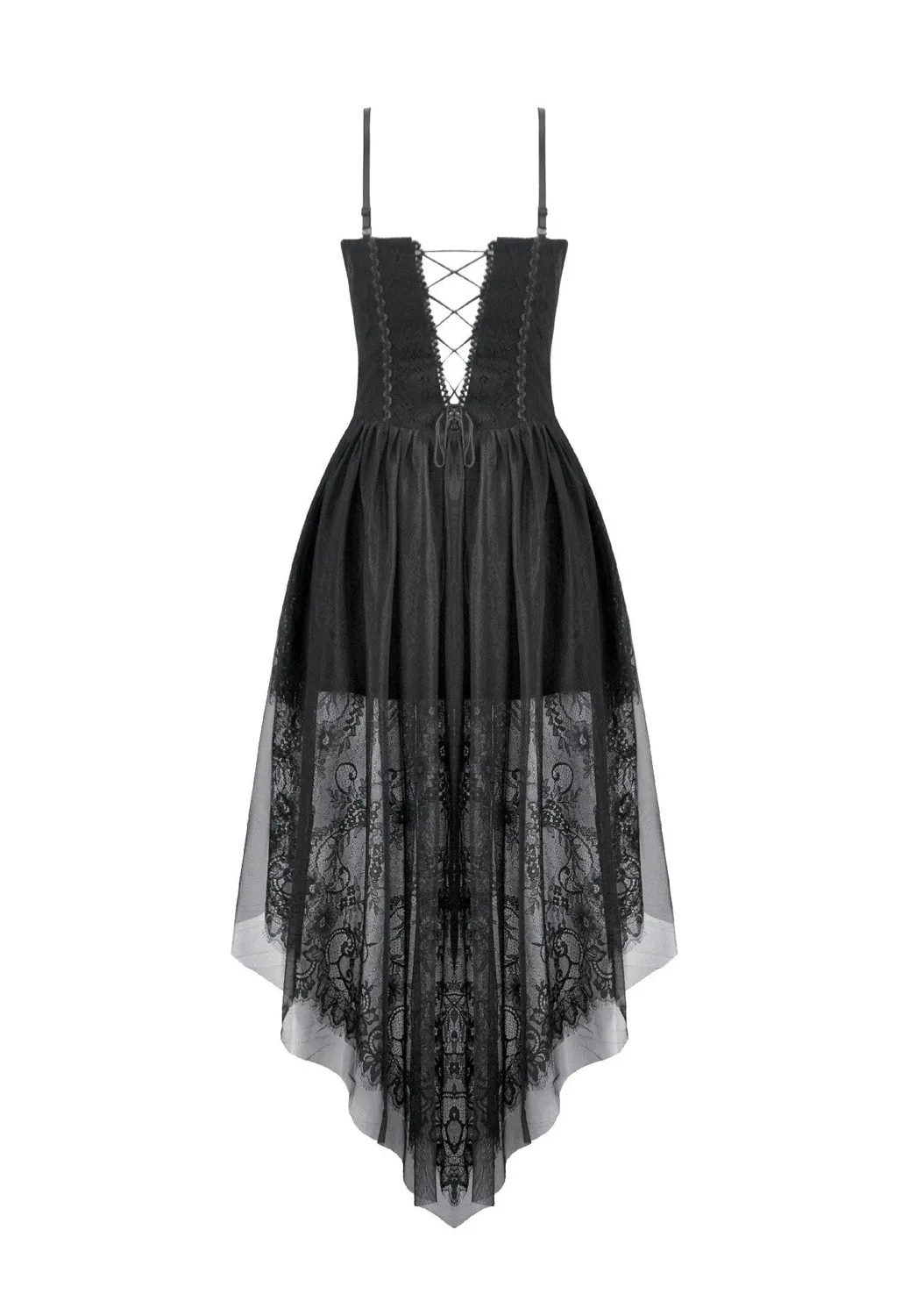 Dark Ritual Gothic Lace Hollow Tail Kleid schwarz Spitze