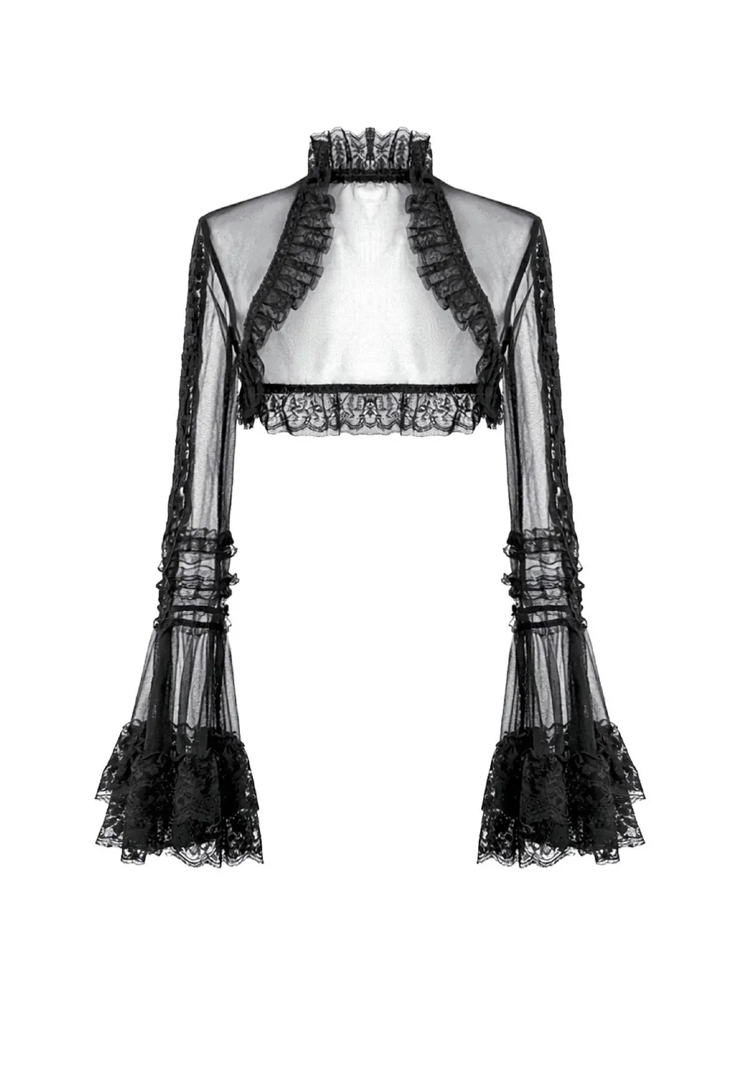 Impericon Gothic Romantic Mesh With Ruffled High Neck Bolero schwarz