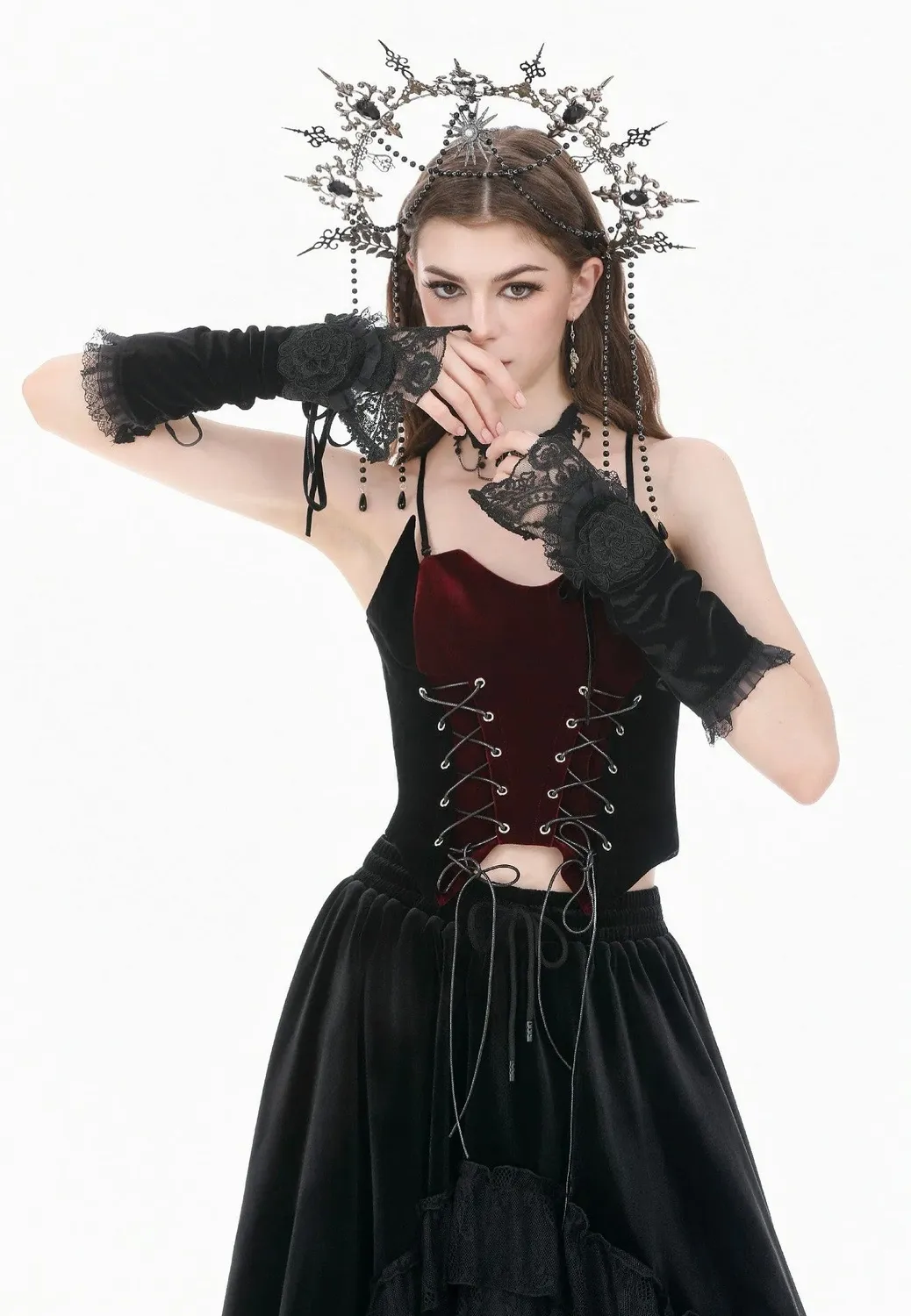 Impericon Gothic Romantic Velvet Handstulpen schwarz