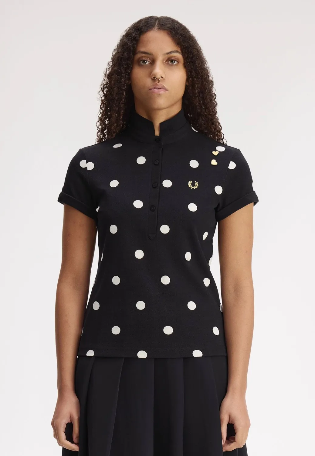 Impericon Polka Dot Black Polo Baumwolle Damen Neuheit
