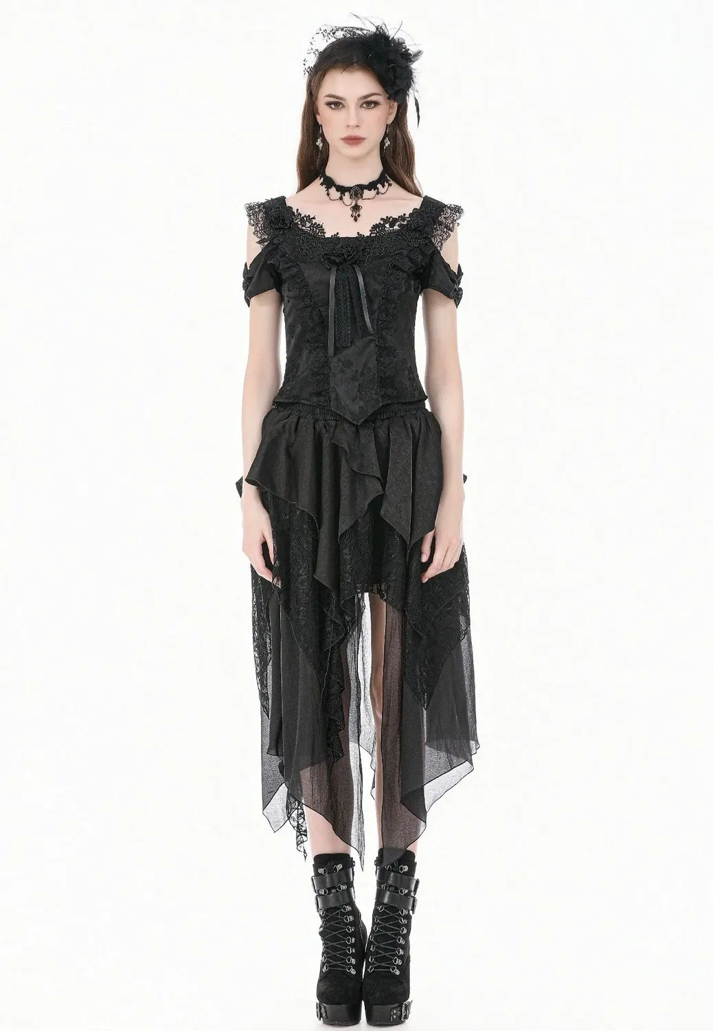 Impericon Gothic Ruffled High-Low Rock Schwarz Mesh