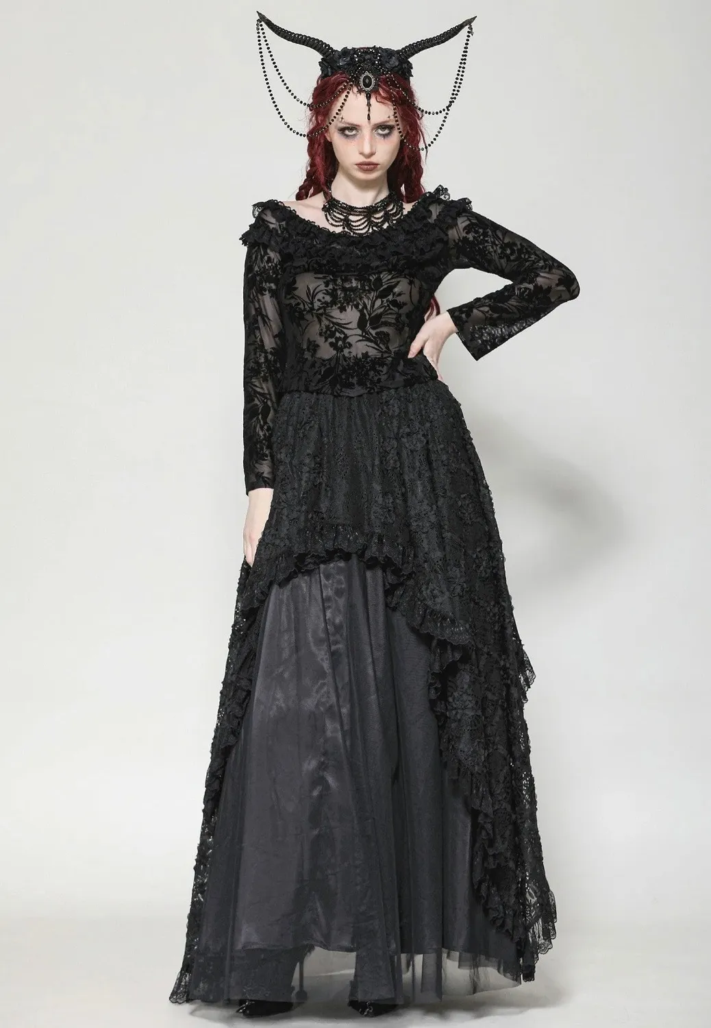 Gothic Sexy Off-Shoulder Velvet Lace Top Schwarz