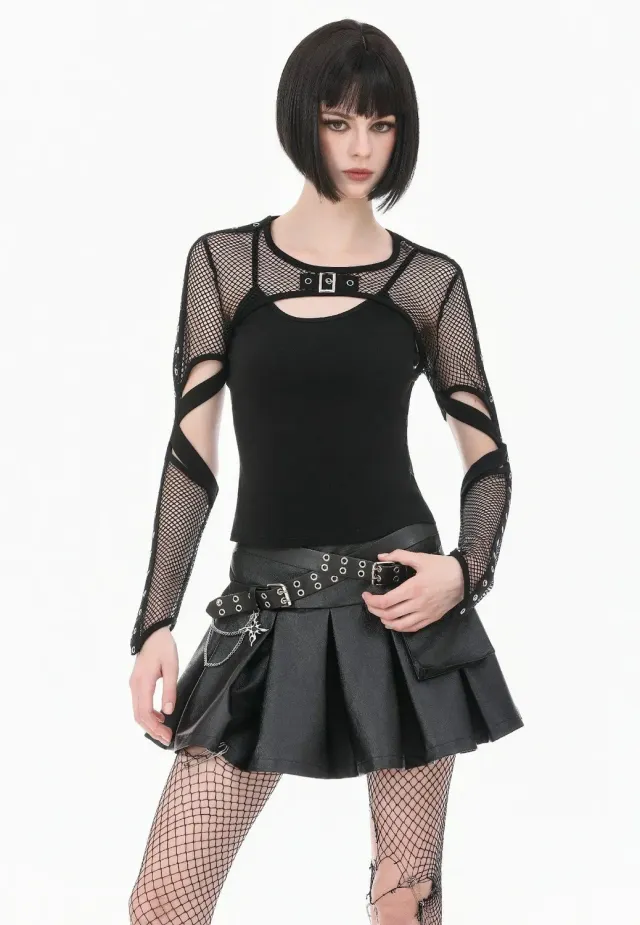 Impericon Tech-Punk Elastic Mesh Shrug Bolero Schwarz