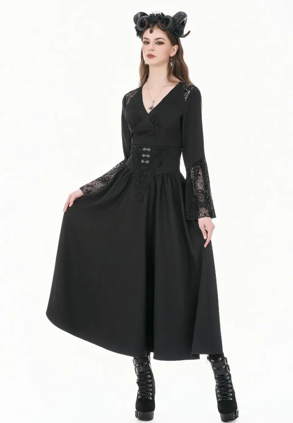 Impericon Gothic High Waist Rock schwarz Stickerei