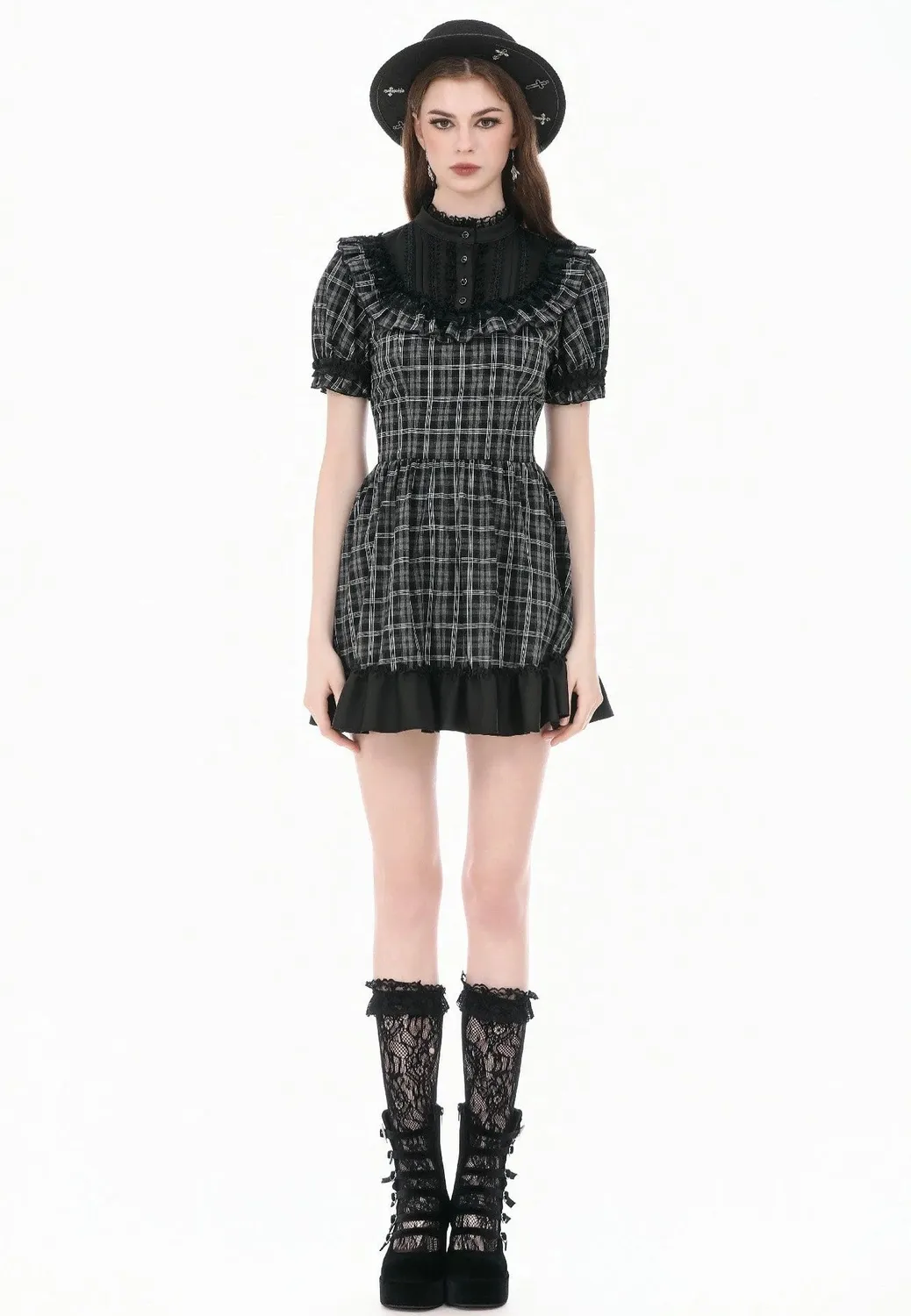 Impericon Dark Lolita Gingham Patchwork Kleid schwarz M
