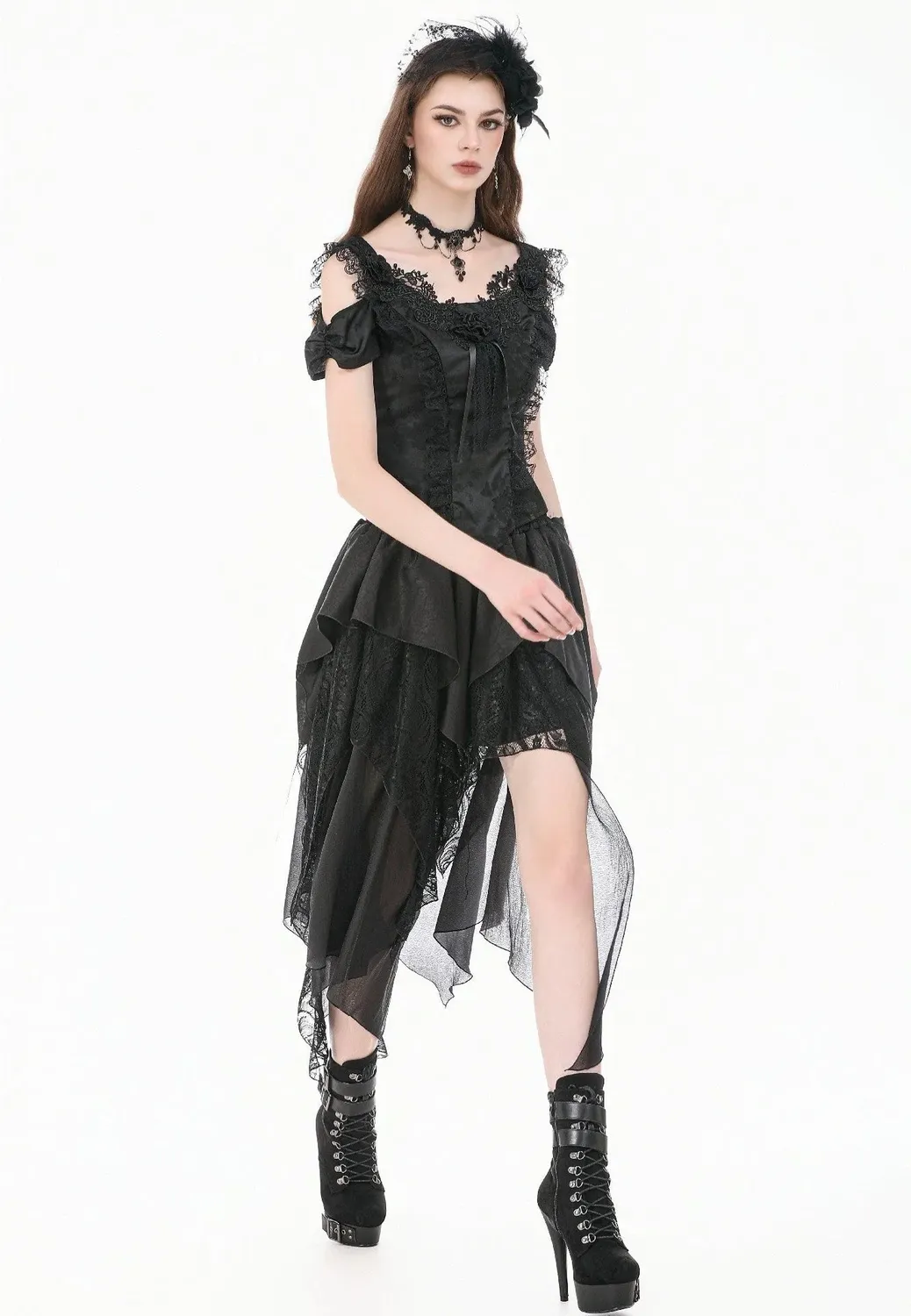 Impericon Gothic Ruffled High-Low Rock Schwarz Mesh