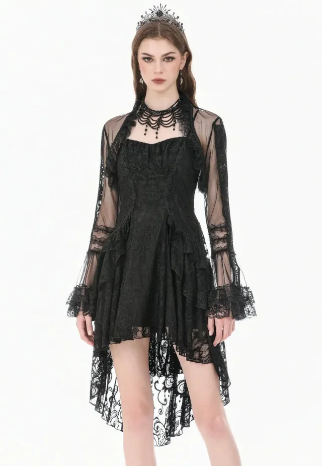 Impericon Gothic Romantic Mesh With Ruffled High Neck Bolero schwarz
