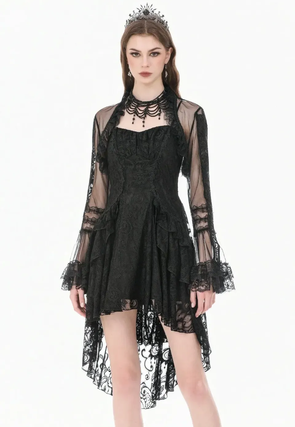 Impericon Gothic Romantic Mesh With Ruffled High Neck Bolero schwarz
